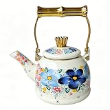 Hervidor de té esmaltado floral vintage,5 L)