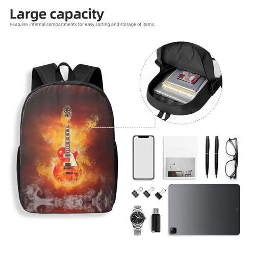 Mochila ligera EdWal con guitarra rock en llamas unisex negra de talla única 6