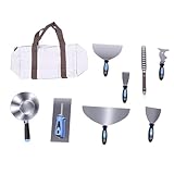 Kit versatile: il kit di attrezzi manuali per cartongesso comprende strumenti essenziali come cazzuola, raschietti e vaschetta per il fango, progettati per gestire varie fasi della preparazione della parete, dall'applicazione dello stucco alla levigatura delle superfici