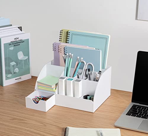 White Desktop Organizer - 9 Compartment Office Desk Accessories Organizer - Pen Holder thumbnail 5