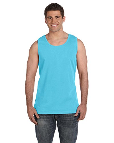 Comfort Colors Chouinard Men's Pigment Shades Naturally Vary Tank Top, Lagoon Blue, Large