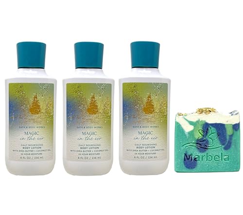 Bath & Body Works Magic In The Air 3 Pack Body Lotion Bundle with an Aloe Vera Bar Soap - Full Size
