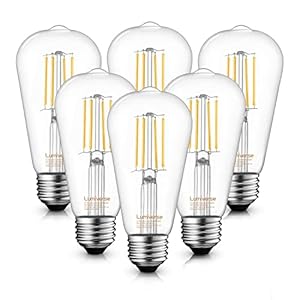 ST19 Dimmable LED Edison Bulb, 5.5W (60W Equivalent) 500LM CRI 95+, 4000K Cool White, E26 Medium Base Vintage Filament, Clear Glass, Standard Type A Lamp for Kitchen, Bathroom, Bedroom, 6 Pack