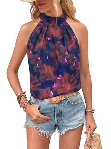 Image of RoseSeek Women's Tropical Paisley Halter Blouse Boho Shirt Vacation Tops | Polka Dots Print, Halter Tops, Summer Tops, Going Out Tops, Beach, Dressy Tops, Boho Blouses