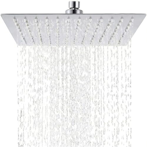 Image of Square Rainfall Shower Head, 8 inch Large Rain Showerhead 304 Stainless Steel Chrome Overhead Fixed Shower Heads- Standard Fitting, Easy Replacement