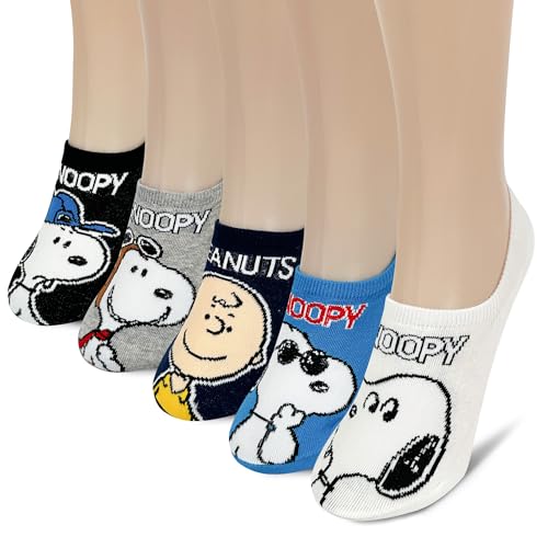 Yolo Studio Peanuts Character Socks Collection, 5 Pairs, Snoopy and Friends Design, White and Multi-Color (US, Alpha, One Size, Regular, Regular, Style-7)