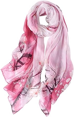 STORY OF SHANGHAI Women's Mulberry Flower Print Large Silk Shawl Scarf Wraps 68 * 43 Inches