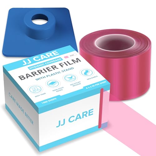 JJ CARE Barrier Film (1500 Sheets) Pink, No Sting Barrier Tape, Protective Tattoo Plastic Wrap, Self-Adhesive Barrier Film Tattoo for Dental, Tattoo, Make Up with Film Dispenser