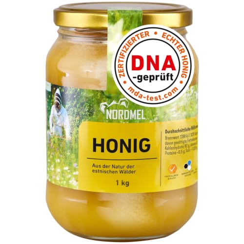 Reiner, wilder, natürlicher, roher Honig, 1 kg, ungefiltert, natürlicher Honig aus dem Ostseewald in Estland, nachhaltig geerntet mit 100% grüner Energie