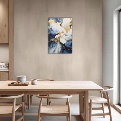 Toile décorative imprimée fleurs blanches abstrait avec cadre finition premium - 2