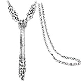BaubleStar Silver Rhinestone Crystal Long Beaded Tassel Necklace for Women Bead Chain Tassel Knot Statement Y Necklace Fashion Jewelry