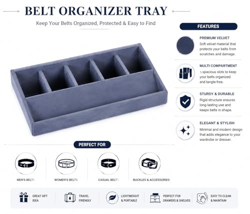 Image of La Trove 5 Slot Belt Organizer Display Tray for Men, Grey | Stackable tray keeps formal, casual and leather belts arranged neatly in wardrobe, closet, drawer, dresser or dressing table