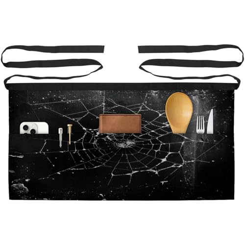 Lot de 3 tabliers courts de chef avec 3 poches pour cuisine et bistrot motif toile d'araignée