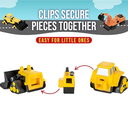 Popular Playthings Magnetic Vehicles for Toddlers 1-3, Mini Mix or Match Car Toys, Set of 7 Gift for Kids - Construction Trucks