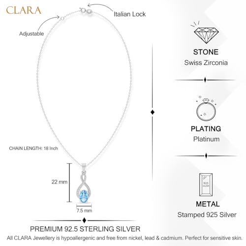 Image of Clara 925 Sterling Silver Blue Pendant Necklace with Chain | Platinum Plated |Minimal Daily Wear | Gift for Women & Girls