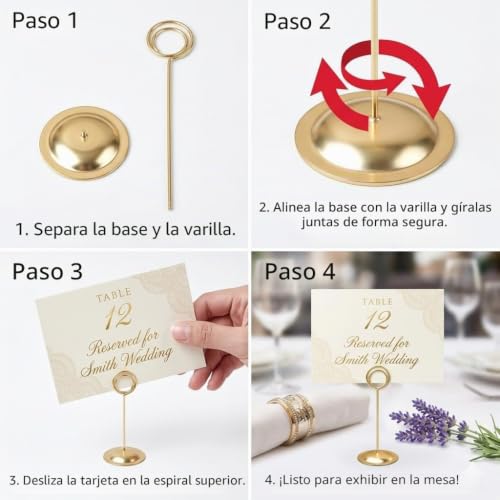 Miniatura 6 de Hohiya Soporte Para Números De Mesa, 12 Porta Tarjetas Dorados De Metal Para Bodas, Recepciones Y Eventos, Ideal Para Menús, Fotos, Nombres De Invitados Y Decoración