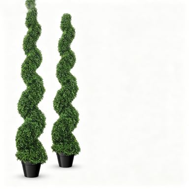 Set of 2 59" Artificial Spiral Boxwood Trees, Realistic Faux