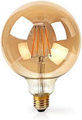 NEDIS WiFi Smart LED Dimmable Filament E27 Bulb, 125 mm, 5W, 500lm, Voice Control via Alexa or Google Home, IFTTT, Plug & Play, No Hub or Subscription Required, SmartLife, Warm White,WIFILF10GDG125