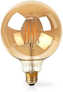 NEDIS WiFi Smart LED Dimmable Filament E27 Bulb, 125 mm, 5W, 500lm, Voice Control via Alexa or Google Home, IFTTT, Plug & Play, No Hub or Subscription Required, SmartLife, Warm White,WIFILF10GDG125