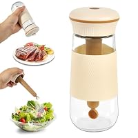 LAKUMIQI 2-in-1 Salt Shaker, Glass Salt and Pepper Shakers Set for Kitchen, Salt and Pepper Containers with 1g Measuring Spoon, Farmhouse Cute Salt Pepper Shakers for Home Easy Filling, 1PCS