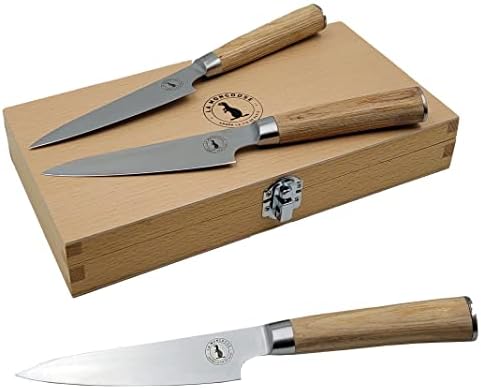 Steak Cutlery Set in Gift Box - 6 Full-Tang High Carbon Stainless Steel Non-Serrated Utensils - Classic Olivewood Style Ergonomic Pakkawood Handles in Luxury Beech Wood Case