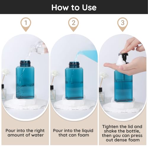 Image of Segbeauty Plastic Square Foam Pump Bottle Refillable 15.2oz, 2pcs Empty Foaming Soap Dispenser Bathroom, Blue Foaming Pump Bottles with Label Stickers, Refillable Foam Soap Dispenser for Kitchen 450ml