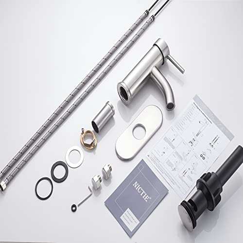 Brushed Nickel Bathroom Faucet Single Hole Bathroom Sink Faucet Single Handle One Hole Bathroom Faucet Wash Basin Rv Faucet With Pop-Up Drain Suitable For 1 Hole Or 3 Hole (Brushed Nickel, Short) #TOP5