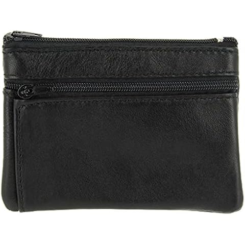 KARL LOVEN Men's Genuine Leather Small Black Lightweight Slim Durable Double Compartment Coin Purse Keyring, Luxury Black, One Size, Coin Purse Cover