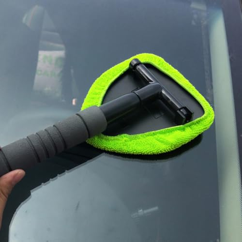 Limpiaparabrisas de coche triangular giratorio de microfibra verde con mango largo 2 piezas 6