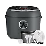 AMZCHEF Cuociriso 2L, Elettrico con 12 Menu Preimpostati, Display Digitale, 4 Tazze (1-4 persone), Timer 24h, Funz. Mant. Caldo 12h, Manico Trasporto, Cestello Cott. a Vapore, 400W