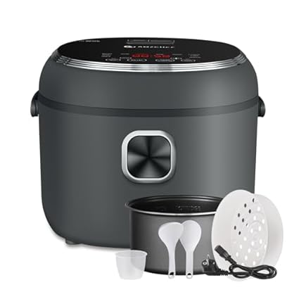 Foto di AMZCHEF Cuociriso 2L, Elettrico con 12 Menu Preimpostati, Display Digitale, 4 Tazze (1-4 persone), Timer 24h, Funz. Mant. Caldo 12h, Manico Trasporto, Cestello Cott. a Vapore, 400W