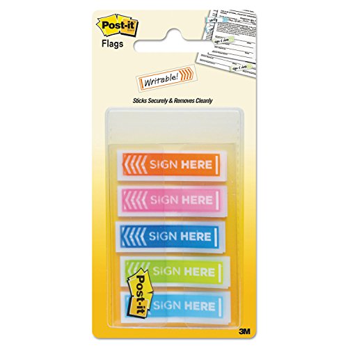 Post-it Printed Flags, Sign Here, 100 Flags/Dispenser, 1 Dispenser/Pack, .47 in Wide, Assorted Colors (684-SH-OPBLA)