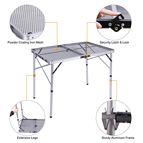 Lineslife Folding Grill Table For Camping, Portable Lightweight Aluminum Metal Grill Table For Outdoor Cooking Bbq Picnic With Adjustable Heights Legs, Silver 36X24 Inches #TOP2