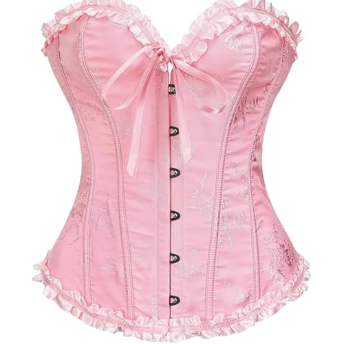 AMateschitz Damen Korsett Bauchweg Vollbrust Corsage Top Gothic Bustier Überbrustkorsett mit Schnürung Vintage Blumenprint Corsette Verschluss vorne...