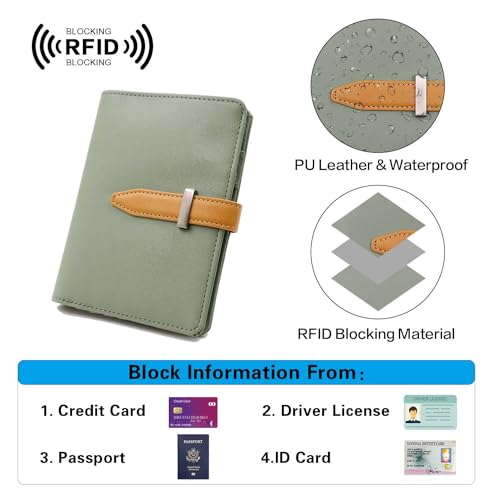 Deziliao Passport wallets, Mulit-purpose RFID Blocking Passport Holder AirTag Wallet, Travel Wallet（Moss Green）4
