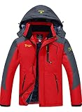 YSENTO Herren Skijacke Wasserdicht Winterjacke Warm Gefüttert Outdoor Funktionsjacke mit Abnehmbarer Kapuze(Rot,XL)