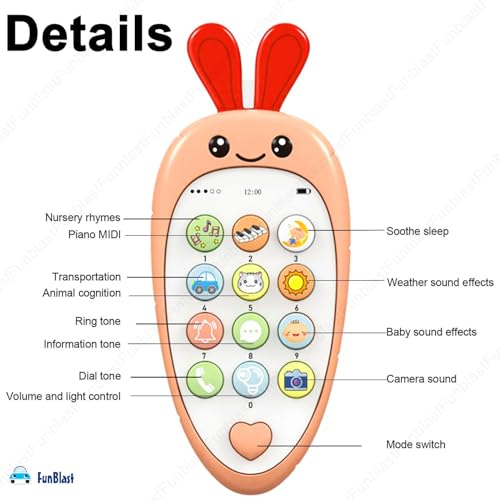 Image of FunBlast Cartoon Musical Mobile Phone for Kids, Mobile with Light & Sound Toys for Babies | Educational Toys for Kids 3+ Years /Boys /Girls-1 Unit (Peach)
