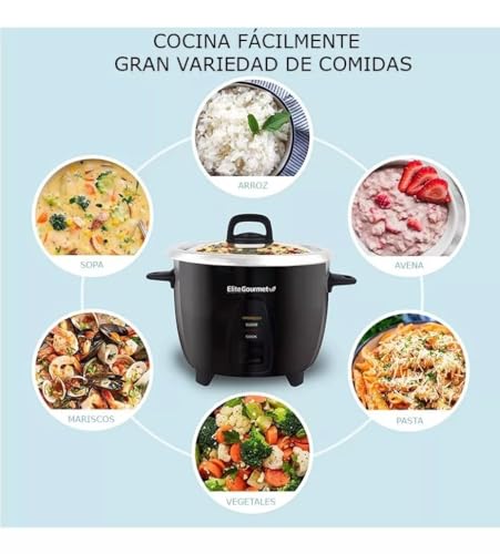 Elite Gourmet Maxi-Matic Electric Rice Cooker with Stainless Steel Inner Pot Makes Soups, Stews, Porridge's, Grains and Cereals, 10 cups cooked (5 Cups uncooked), Black, ERC-2010B by Elite Gourmet - Image 6