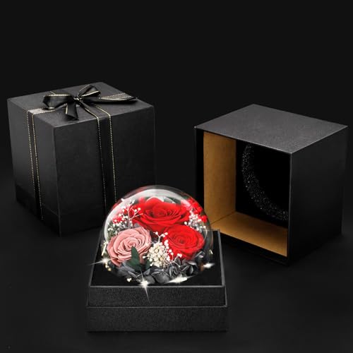 Miniatura 5 de Csyy Rosa Eterna, Regalo Para El Día De La Mamma Luces Led Flor Preservada Bola De Cristal Vidrio Claveles Preservados Infinito Flor Eternos Mujeres Mamá Novia Esposa Día De Cumpleaños