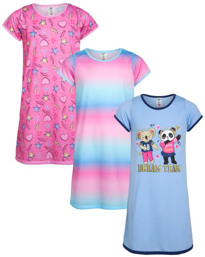 Sleep & Co Girls' Pajamas - 3 Piece Short Sleeve Sleep Shirt Nightgown (Big Girl), Size 14/16, Ombre Dream Team #TOP9