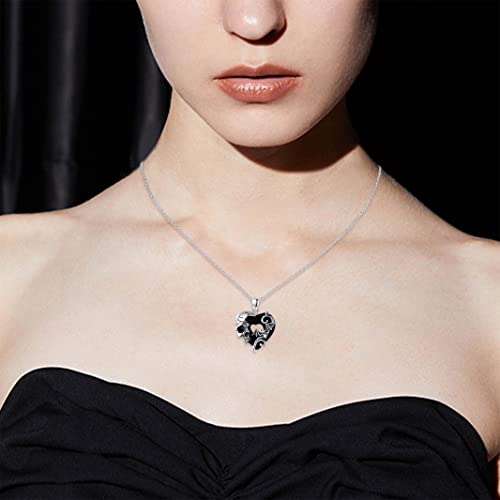Image of S925 Sterling Silver Skull Pendant Necklace Heart Crystal Birthstone Skull Necklace Gothic Jewlery Gifts