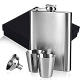 【Diseño Perfecto】: Nuestro matraz para cadera diseñado para el producto contiene 7 oz de su bebida favorita con una tapa superior de tornillo con bisagra segura para mantener su bebida segura. El color es plateado, simple y de moda. Hecho de material durable de acero inoxidable, este frasco de bolsillo de licor es ideal para transportar su vino favorito, como el whisky, vodka y más.