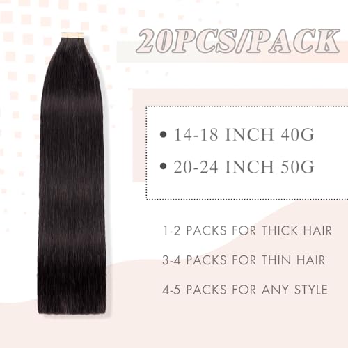 Image of Tape in Hair Extensions Human Hair, Hair Extensions 18 Inch 20pcs Natural Black Remy Straight Human Hair Tape in Extensions Skin Weft Tape Extensions Human Hair (1B#,18 Inch)