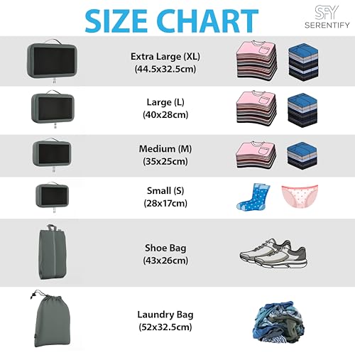 Extra Deep Packing Cubes for Suitcases - 6PCS Suitcase Organiser Bags Set (XL, L, M, S, Shoe Bag, Laundry Bag) - Durable Nylon Ripstop Fabric - Holiday Travel Essentials (Grey) - Image 3