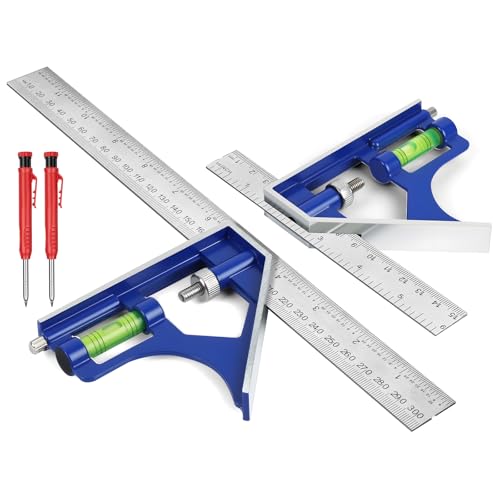 Flintronic 150mm+300mm Équerre Combinée avec Crayon, Règle d'angle de Combinaison, Equerre à Combinaison en Acier Inoxydable, avec Niveau à Bulle, Règle...