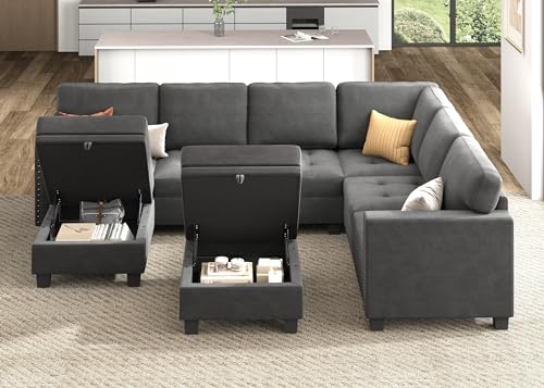 image for HONBAY Velvet Modular Sectional Sofa, L Shaped Sofa Couch with Storage