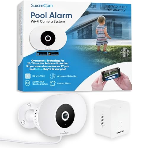 SwamCam Pool Alarm Wi-Fi Camera System – ASTM F2208 Certified – Smart Pool Safety for In-ground & Above-Ground Pools – Real-Time Alerts & Live View (Camera & Repeater/Alarm Only)