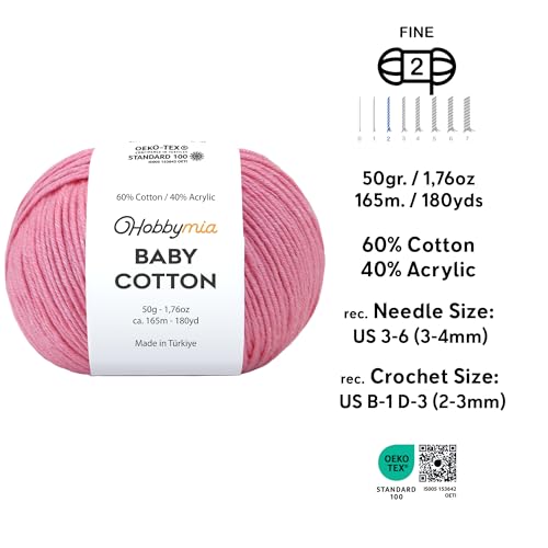 Image of Baby Cotton Blend Yarn - Soft Sport Weight Yarn for Crochet & Amigurumi - 50g /180yds - 60% Cotton 40% Acrylic - Ideal for Baby & Knitting Proj.(Muted Pink, 1 Ball)