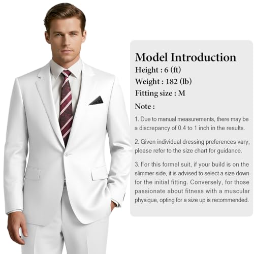 WYWK Men's Slim Fit 2-Piece Suit w Tie & Pocket Square, Suits for Men White by WYWK - Used condition - Image 6