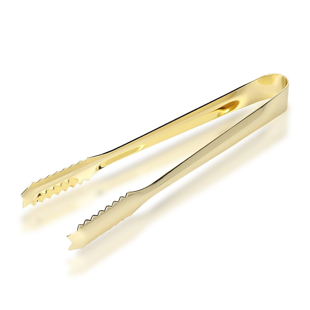 Tiiyee Pinzas Para Hielo de Acero Inoxidable Doradas con Dientes para Cocina Buffet Café